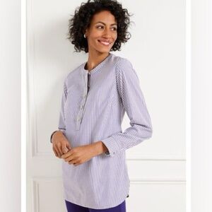 Talbots Noniron Purple Vertical Striped Jewel Button Popover Blouse